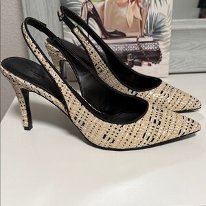 Karl Lagerfeld Black and Tan Patterned Heels